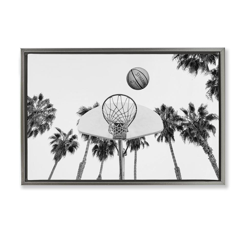 Basketball Hoop with Palms by Sisi and Seb Gray Floater Frame Graphic Art Print Sports 21 in. x 31 in. price history on PriceWatchPro