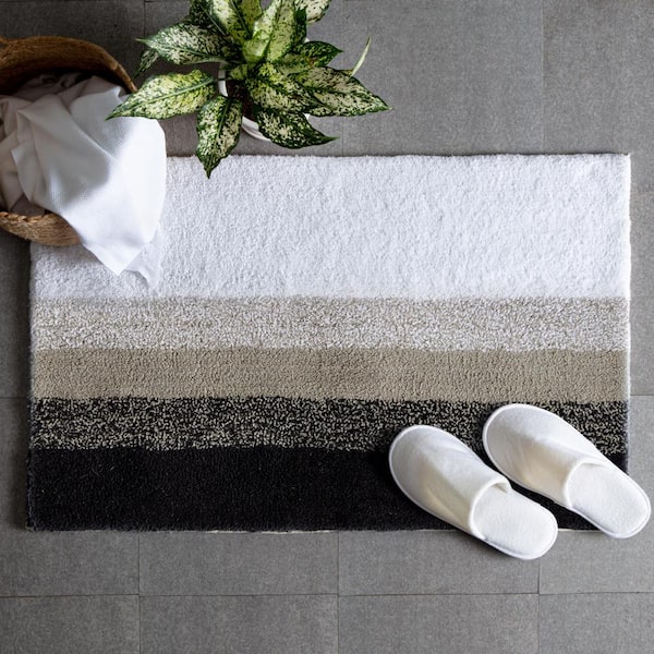 Avebury Grey 21 in. x 34 in. Stripe Cotton Bath Mat
