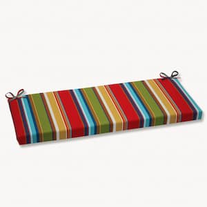 Striped Rectangular Outdoor Bench Cushion in Red