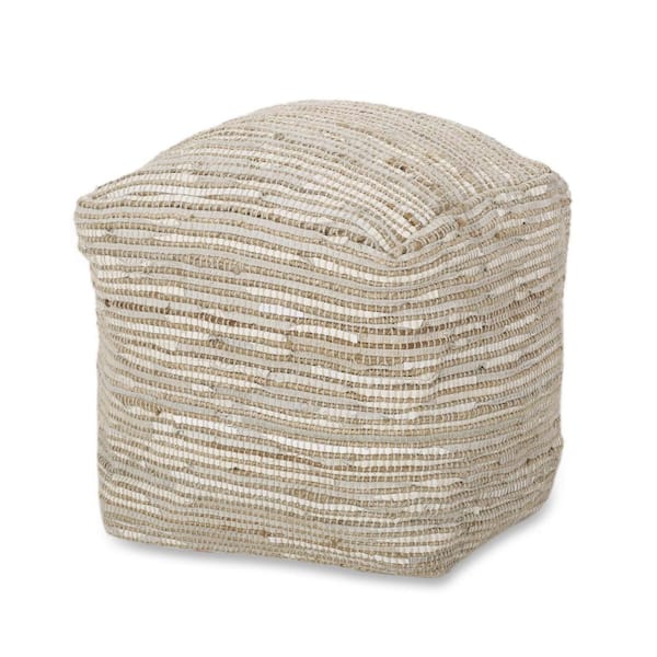 Noble House Cyril Ecru Handmade Cube Pouf