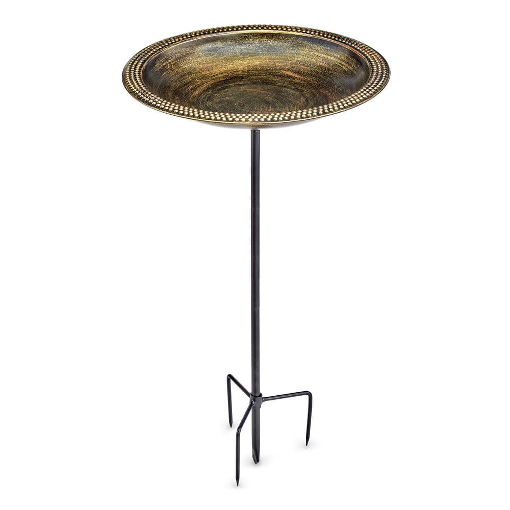 Hand-Hammered Copper Birdbath with Aged Brass Finish and Stand
