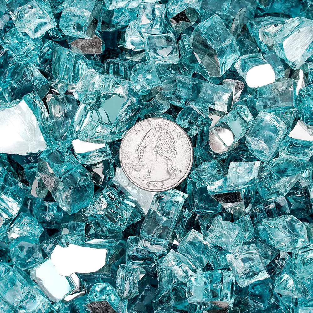 Aqua Blue Reflective Fire Glass Rocks, 10 lb, 1/4 Inch