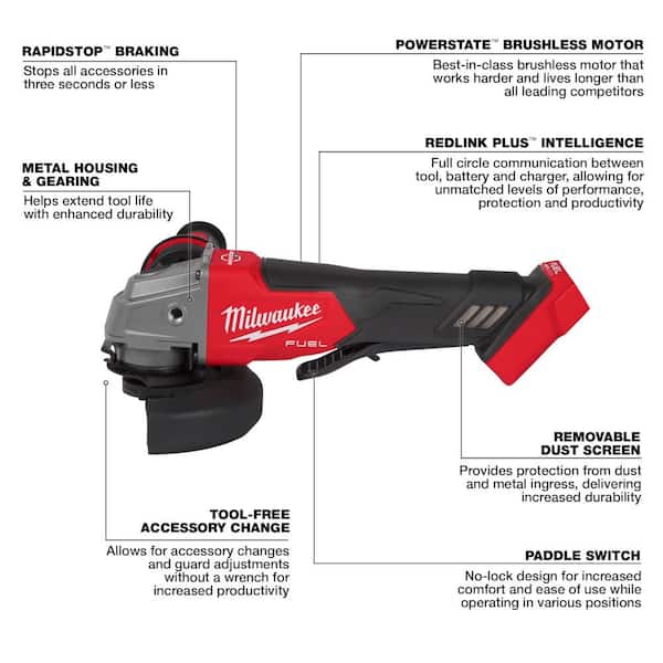 Milwaukee - M18 FUEL 18V Lithium-Ion Brushless Cordless 4-1/2 in./5 in. Grinder and Starter Kit w/(1) 5.0 Ah Battery and Charger