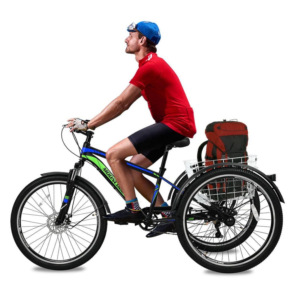 MOONCOOL 26 in. Adults Trikes with Shopping Basket, Adult Mountain Bike, 7-Speed 3-Wheel Bike Mountain Tricycle Cruiser Trike, Oranges/Peaches