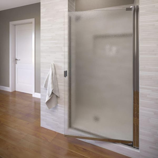 Basco Armon 34-1/4 in. x 66 in. Semi-Frameless Pivot Shower Door in Chrome with Obscure Glass