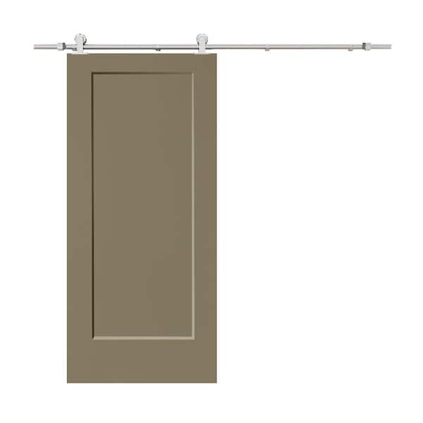CALHOME 36 in. x 80 in. Olive Green Stained Composite MDF 1-Panel Interior Sliding Barn Door with Hardware Kit
