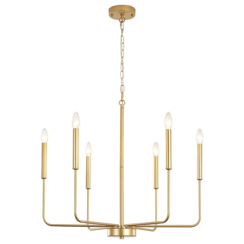 6-light Painted Gold Candlestick Chandelier for Kitchen with no bulbs inclu