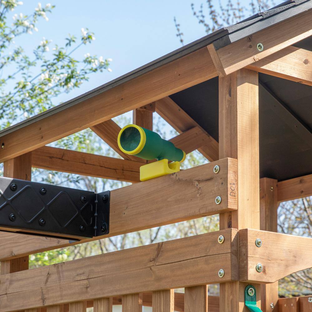 Endeavor II Cedar Wood Swing Set with Yellow Slide and Picnic Table