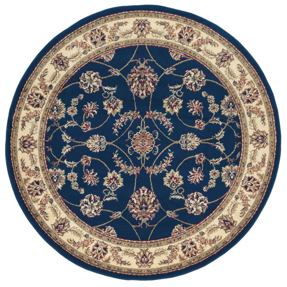 Como Navy 5 ft. Round Traditional Oriental Scroll Area Rug 1596/1355 ...