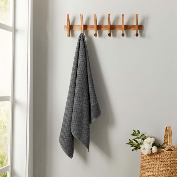 FRESHFOLDS Dark Gray Ultra-Soft 100% Cotton Diamond Waffle Single Bath Towel