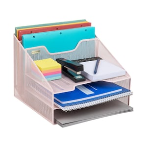 12.5 in. L x 11.5 in. W x 9.5 in. H File Organizer Desk Organizer Paper Tray Metal, Pink