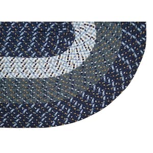 Country Stripe Braid Collection Dark Blue Stripe 96" x 132" Oval 100% Polypropylene Reversible Area Rug