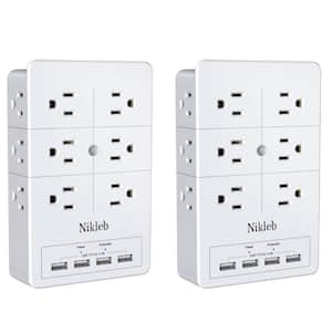 12-Outlet Multi-Plug Surge Protector with 4 USB Ports and 1280 Joules in White, (2-Pack)