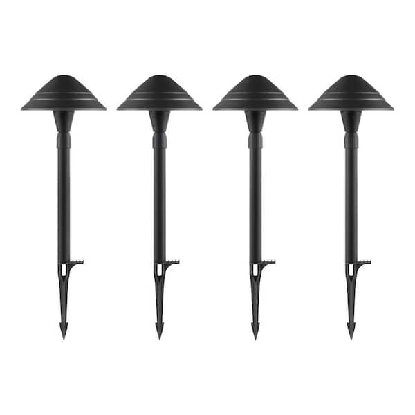 Low Voltage Black Plug-in Integrated LED Path Landscape Light Kit with Transformer Included 4-Piece