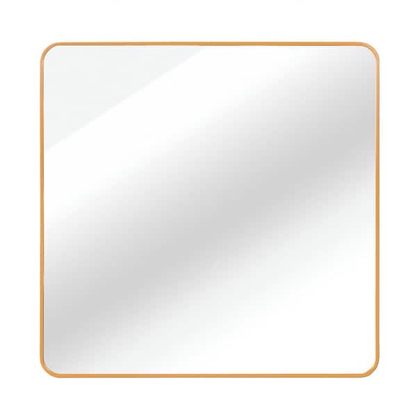 30 in. W x 30 in. H Rectangular Shaped Aluminum Framed Bathroom Mirror Wall Mirror in Gold