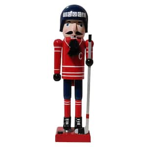 14 in. Blue and Red Wooden Christmas Ice Hockey Player Nutcracker