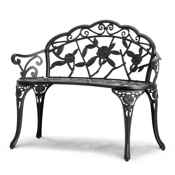 38.8 in. Metal Outdoor Bench with Backrest and Armrests-480 lbs. Capacity, Patio Bench for Garden/Porch/Yard