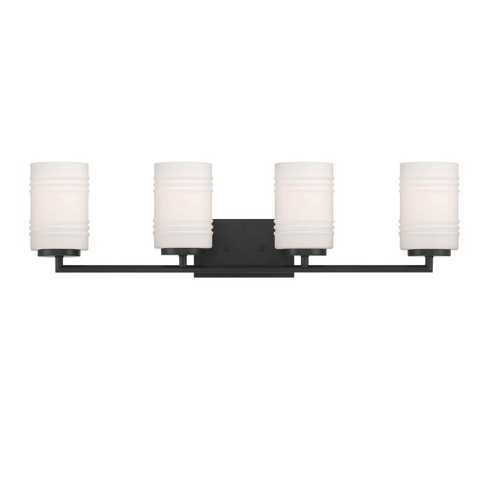 Leavenworth Sleek Matte Black 33" Outdoor Vanity Light with Etched Glass