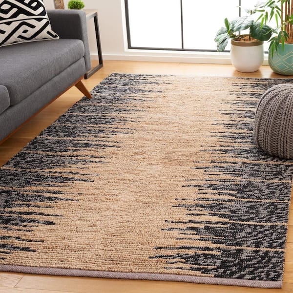 Natural Fiber Beige/Black 8 ft. x 10 ft. Transition Marle Area Rug
