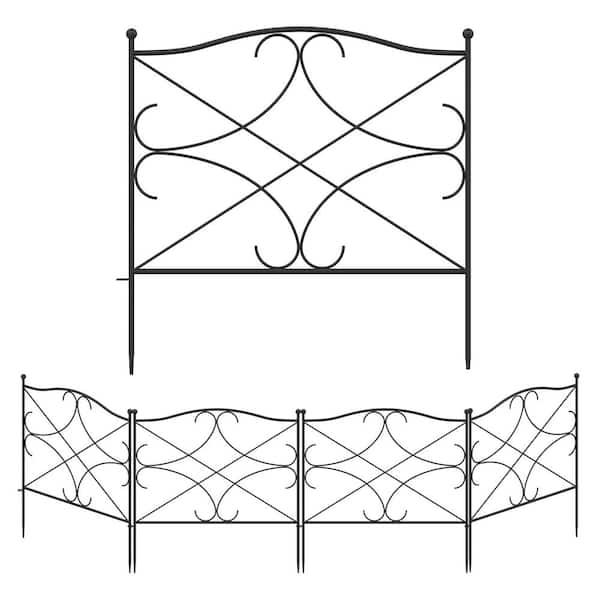 Kingdely 24.4 in. H x 23.6 in. W Black Metal Garden Fence Panel Outdoor Rustproof Decorative Garden Fence (5-Pack)