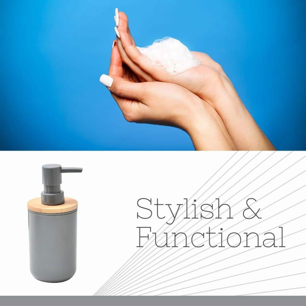 Gray and Bamboo Soap and Lotion Dispenser with Natural Top