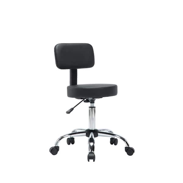 MAYKOOSH Black Adjustable Drafting Stool with Wheels and Backrest, Faux Leather Space-Saving Rolling Stool