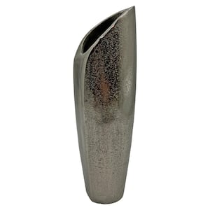 11 in. Decorative Metal Slanted Rim Vase in Nickel