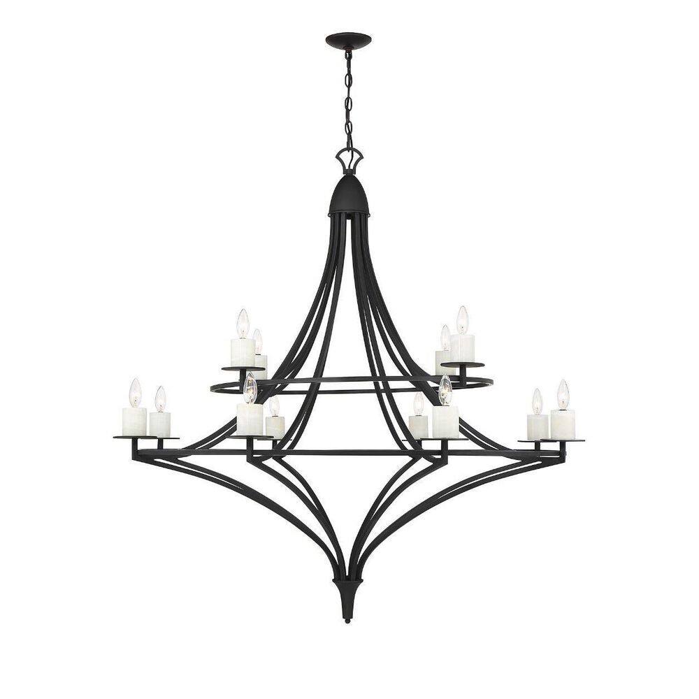 Savoy House Director 50 in. W x 50 in. H 12Light Matte Black Chandelier with Genuine Stone