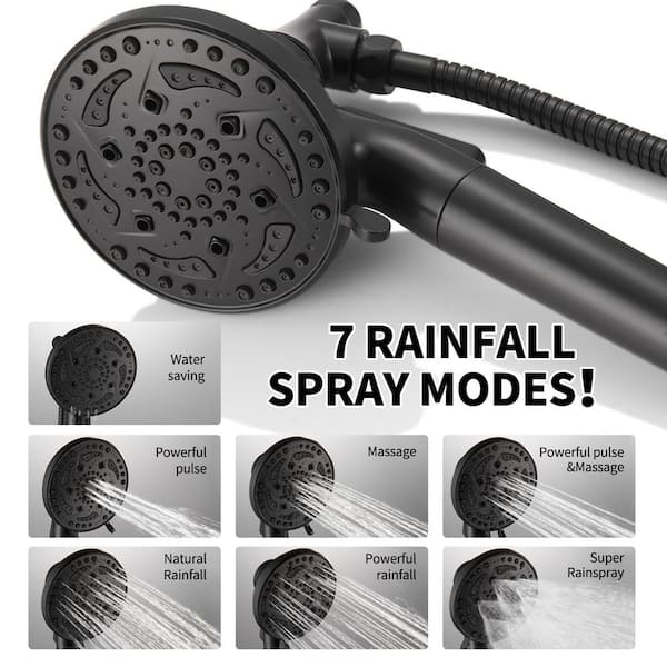 4.9 in. 7-Spray Wall Mount Handheld Shower Faucet with Valve 1.8 GPM Adjustable Filtered Shower Head in Black