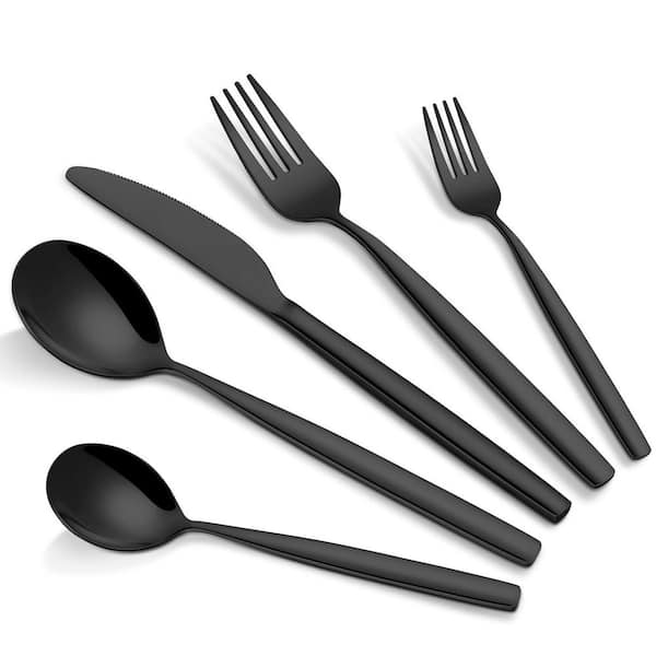 30-Piece Black Stainless Steel Flatware Set, Mirror Polished, Dishwasher Safe, Service for 6