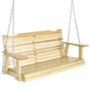 2-Person Wood Porch Swing with Metal Chains and Wide Armrests