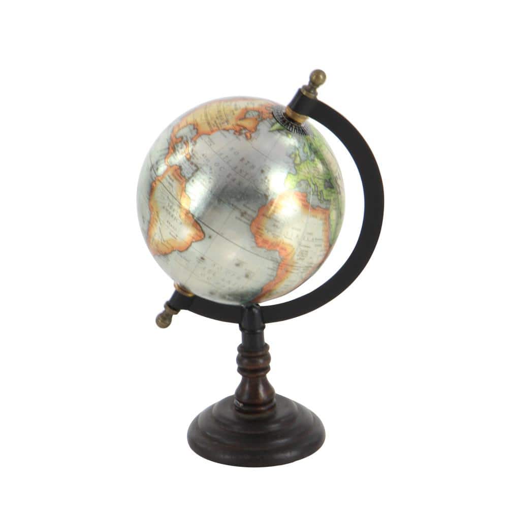 Elegant Mango Wood & Iron Spinning Globe, 6"W x 10"H, Multicolor