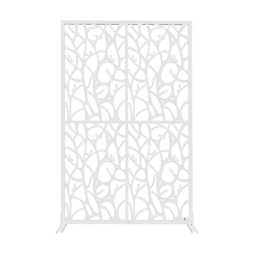 3.8 ft. x 6 ft. Privacy Fence Screen White Bird Metal Outdoor Indoor Divide
