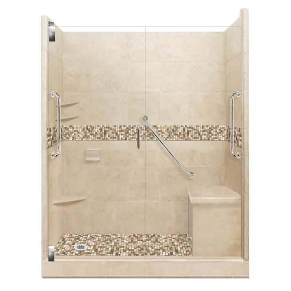 American Bath Factory Roma Freedom Grand Hinged 34 in. x 60 in. x 80 in. Left Drain Alcove Shower Kit in Brown Sugar and Chrome Hardware