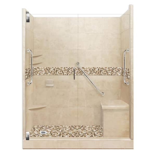 American Bath Factory Roma Freedom Grand Hinged 42 in. x 60 in. x 80 in. Left Drain Alcove Shower Kit in Brown Sugar and Chrome Hardware