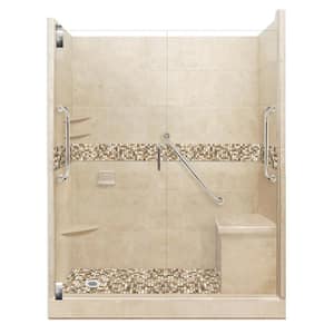 Roma Freedom Grand Hinged 30 in. x 60 in. x 80 in. Left Drain Alcove Shower Kit in Brown Sugar and Satin Nickel Hardware