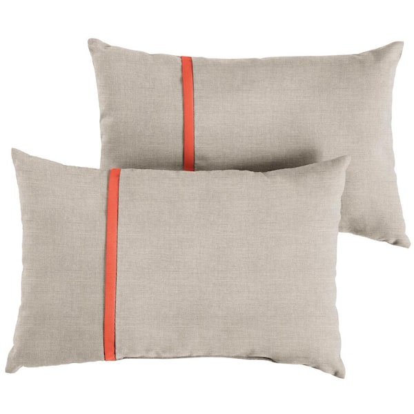 SORRA HOME Sunbrella Silver Grey with Melon Coral Orange Rectangular Outdoor Knife Edge Lumbar Pillows (2-Pack)