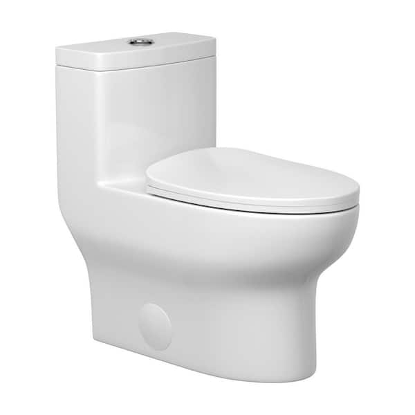 12 in. Rough-In 1-piece 1.6/1.1 GPF Dual Flush Elongated Toilet in White Slow Close Seat Included