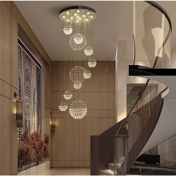 13-Light Modern Ceiling Mounted Crystal Chandelier for Staircases Villas Entryway