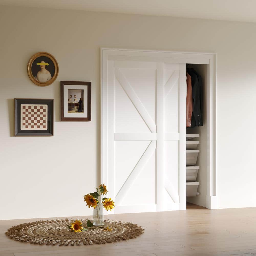 White MDF K Shape Sliding Closet Door with Hardware Kit