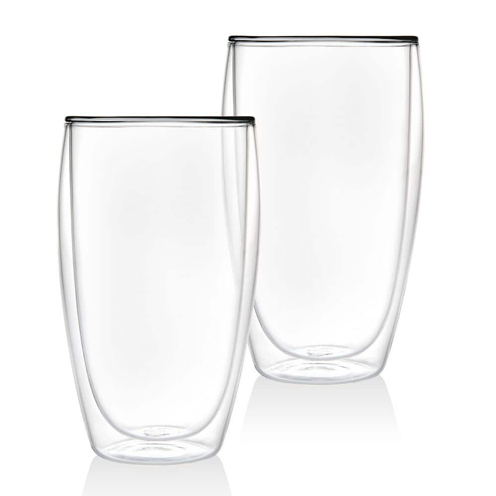 Clear Double-Walled Glass Tumbler Set, 16 oz