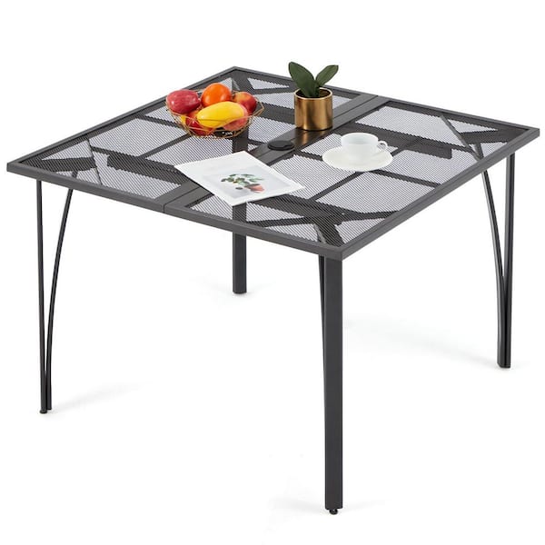 AECOJOY 39.4 in. Square Patio Dining Table for 4, Outdoor Dining Table with 1.6 in. Umbrella Hole (Dark Grey)