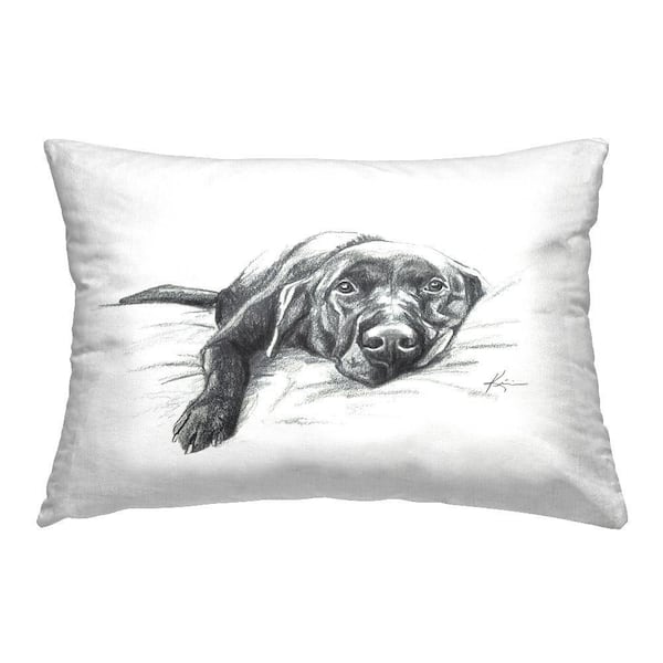 Naptime Black Labrador White Print Polyester 14 in. X 20in. Throw Pillow