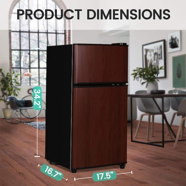 Jeremy Cass 3.5 Cu. ft. Compact Refrigerator Mini Fridge in Wood with Freezer Small Refrigerator with 2 Door