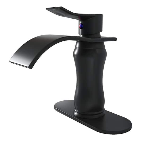 HOMEMYSTIQUE Single Handle Single Hole Bathroom Faucet with Deckplate Included and Supply Lines in Black