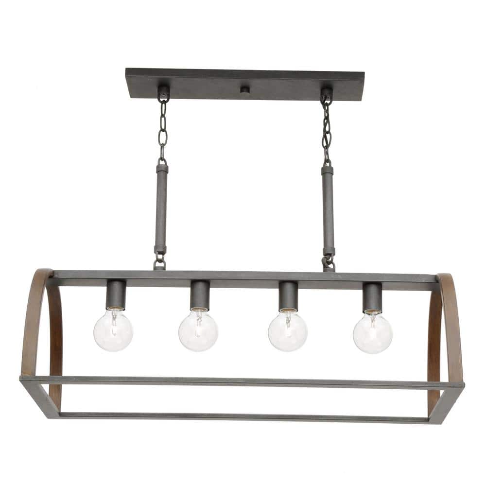 Gilded Iron 4-Light Geometric Cage Island Pendant