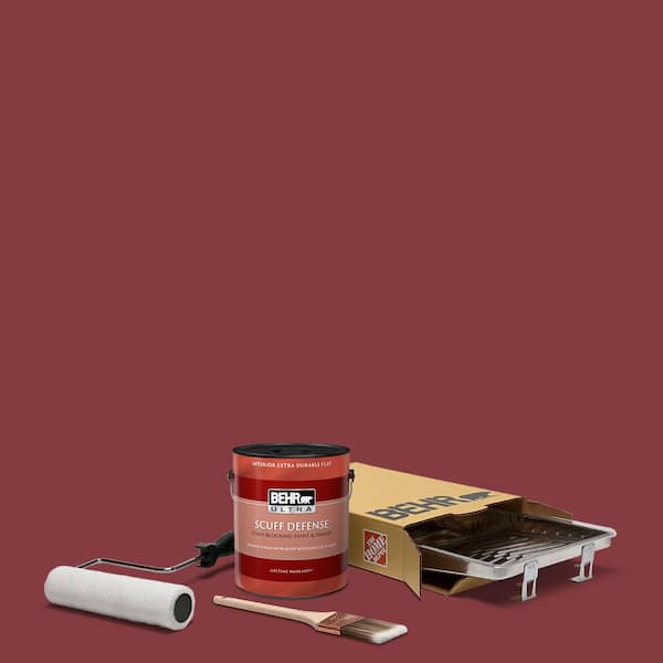 BEHR 1 gal. #M140-7 Dark Crimson Ultra Extra Durable Flat Interior Paint and 5-Piece Wooster Set All-in-One Project Kit