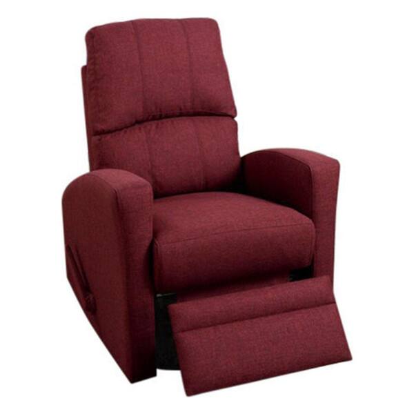 Benjara Red Swivel Recliner Chair in Carmine Poly-Fiber Fabric
