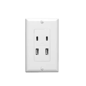 4.8 Amp, 5-Volt 2-Port USBA and 2-Port USBC Charger Duplex Wall Outlet Receptacle, White