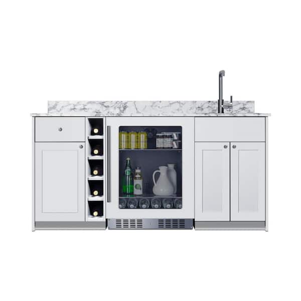 Turnkey Oasis Wet Bar 68.5 in. W 50-Bottle Single Zone Beverage Cooler in White with Sink and Cabinetry, ADA Compliant